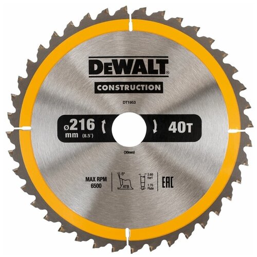 Пильный диск DeWALT Construction DT1953-QZ 216х30 мм диск пильный твердосплавный bosch 250x30x 40 optiline 728