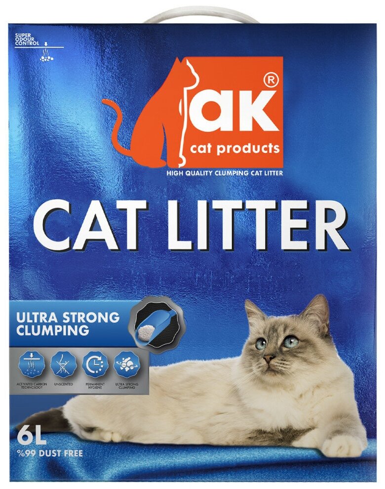 Наполнитель для кошачьего туалета AK Cat Ultra Strong Clumping комкующийся бентонитовый без запаха, 5,5 кг 6 л