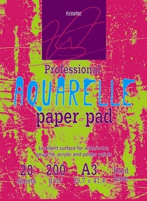 Альбом для акварели Kroyter 20л, А3, склейк, блок гознак,200гр, тв. подлож,02625