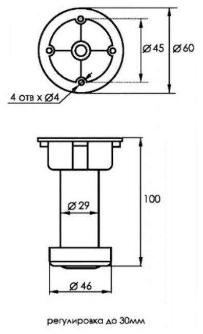 SOLLER Опора неразборная регулируемая 95-130 мм, кухонная 100 мм, черная - фотография № 2