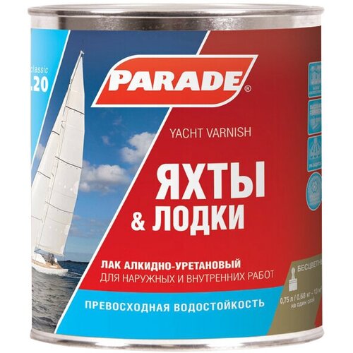 Лак алкидно-уретановый PARADE L20 яхтный 0,75л полуматовый, арт. L20ПМ750 лак яхтный parade l20 яхты