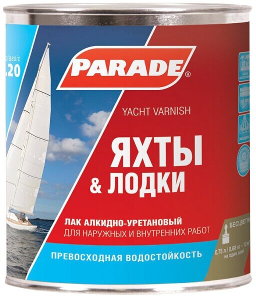Лак алкидно-уретановый PARADE L20 яхтный 075л полуматовый арт. L20ПМ750