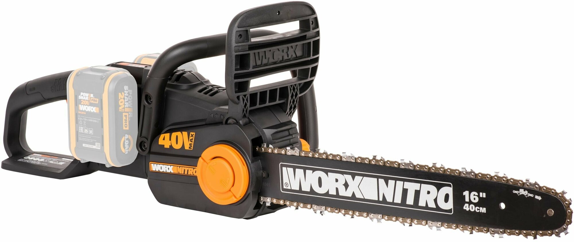 Аккумуляторная цепная пила Worx Nitro WG385E.9, бесщеточная 40В, 40 см, без АКБ и ЗУ