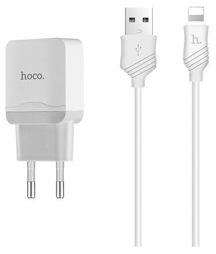 Зарядное устройство HOCO C22A Little USB + Кабель USB-Lightning, 1A, белый, кабель