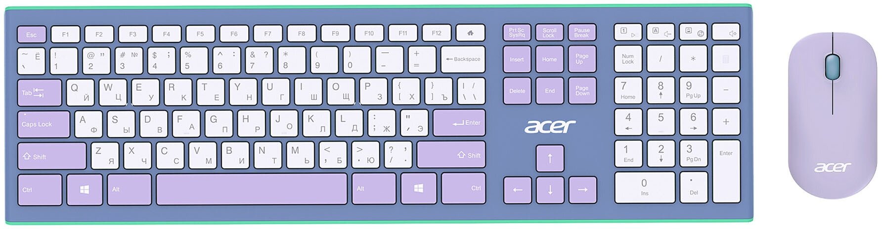 Клавиатура + мышь Acer OCC200 клав:зелёный/фиолетовый мышь:зелёный/фиолетовый USB беспроводная slim Multimedia