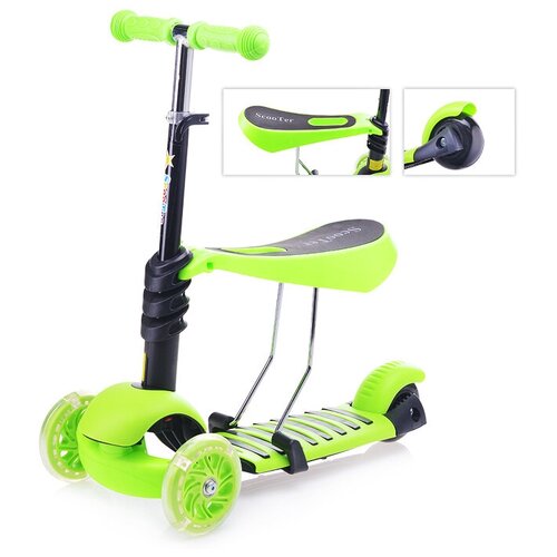 фото Самокат u027761y зеленый, 3-х колёсный, в коробке кнр
