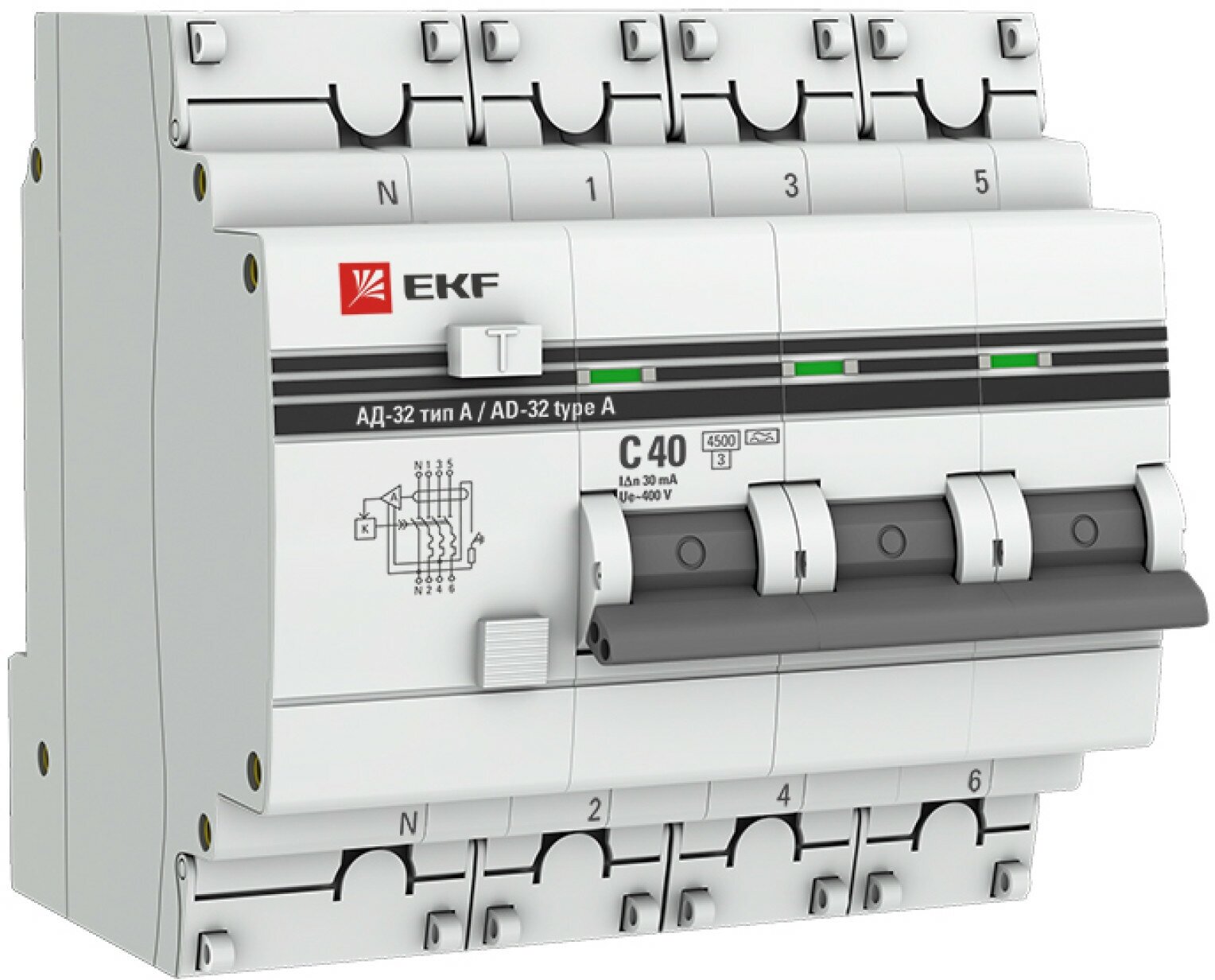 Дифференциальный автомат АД-32 3P-N 40А-30мА (тип А) EKF PROxima