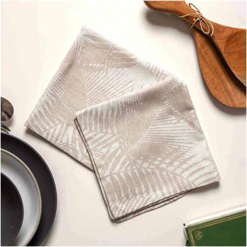 Набор сервировочный на стол, 2 салфетки (44х44 см). Декоративный текстиль для кухни. Полулен. (Папоротники / Fougre).