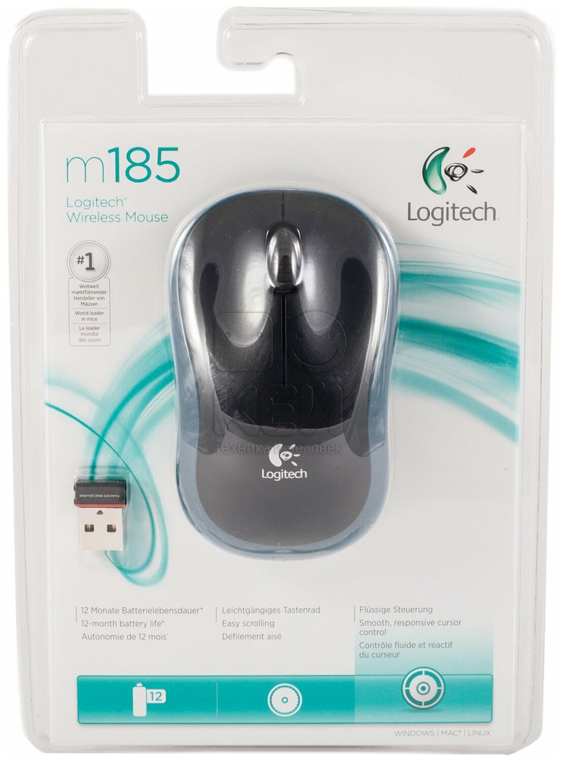 Мышь беспроводная Logitech M185, grey (910-002238) - фото №19