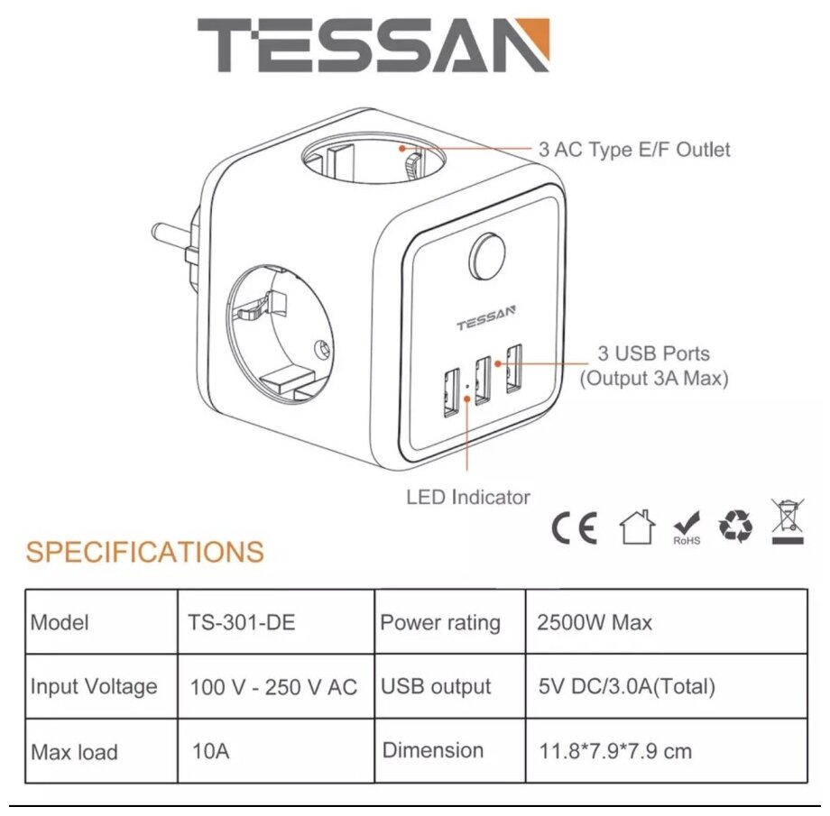 Tessan TS-301-DE 10А / 2500 Вт