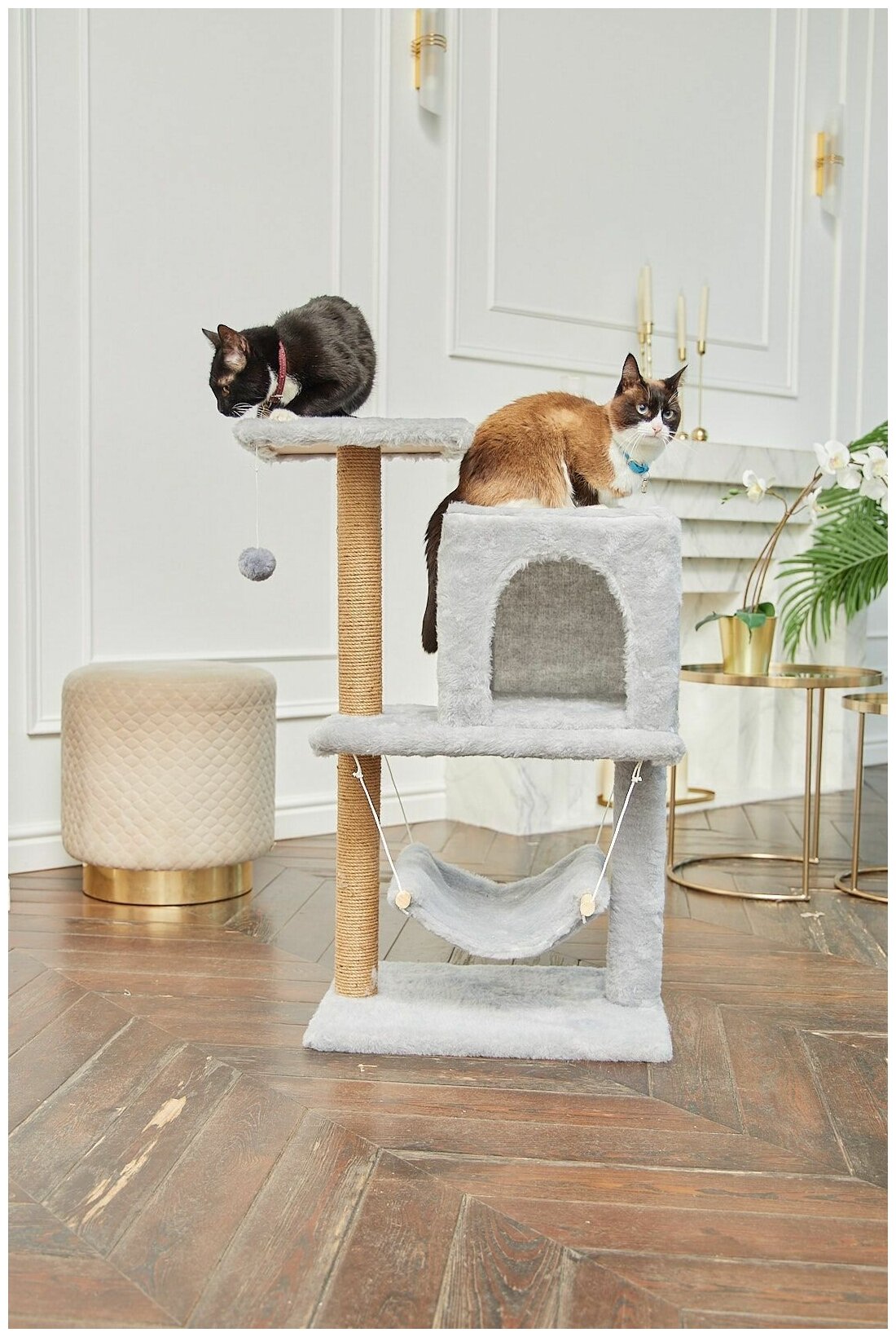 Когтеточка домик для кошки с гамаком " Мульти 1" бриси, 61х36х85 см