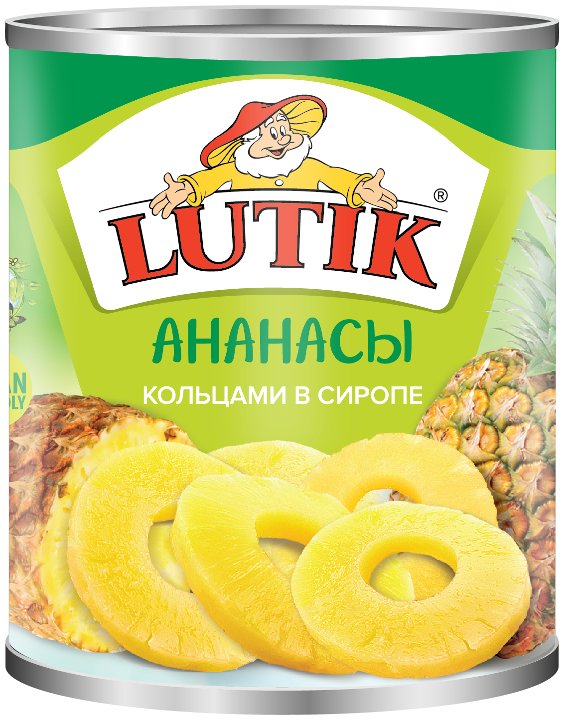 Консервированные ананасы Lutik кольцами в сиропе жестяная банка