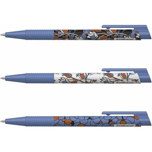 Ручка шариковая автоматическая ErichKrause Tulips Maticamp;Grip, цвет чернил синий (в тубусе по 24