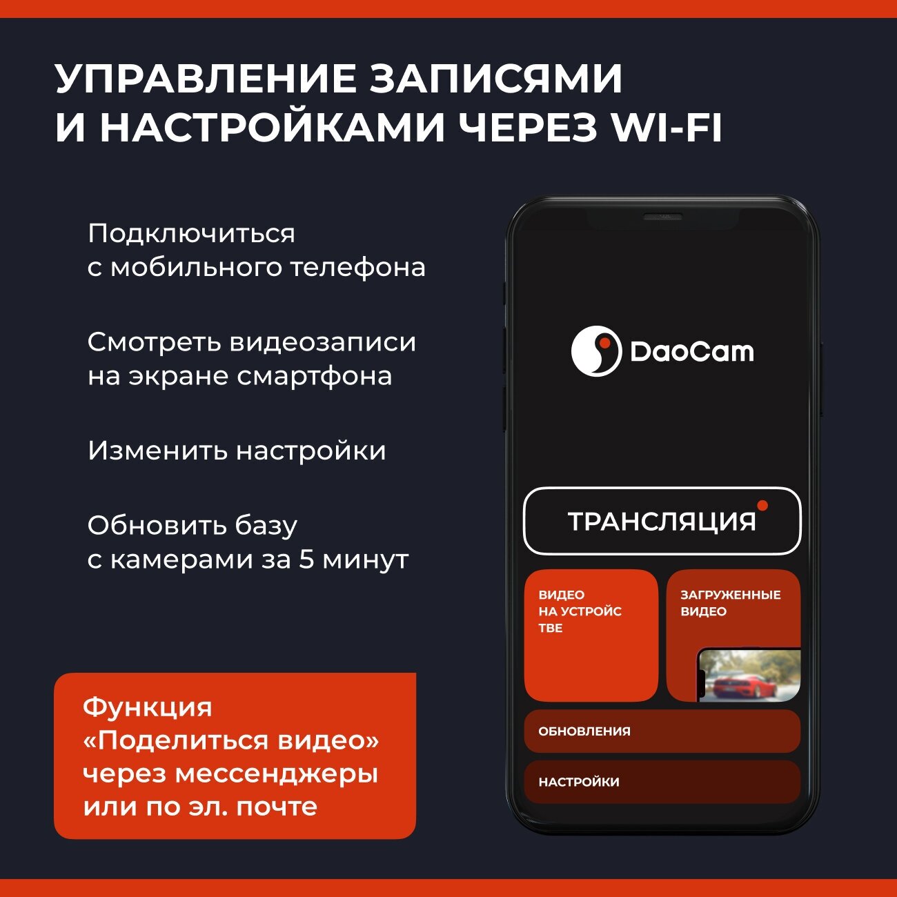 Видеорегистратор с радар-детектором DaoCam Genom Wi-Fi GPS комбо 3 в 1