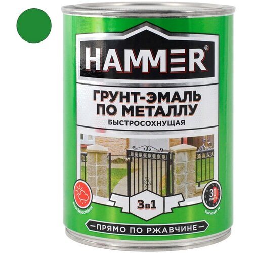 Грунт-эмаль по металлу HAMMER 09кг зеленая арт ЭК000116561 2253₽