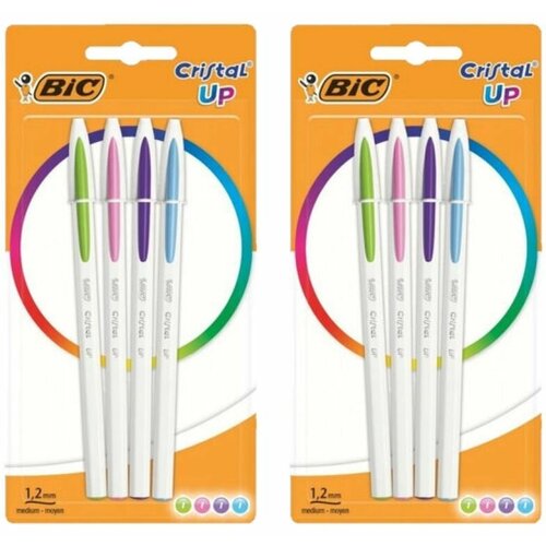 Ручки шариковые BIC , набор 8 ручек (4 цвета - салатовый, розовый, фиолетовый, голубой), узел 1 мм, линия 0,32 мм
