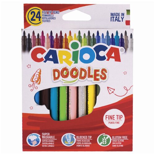 Фломастеры CARIOCA (Италия) Doodles 24 цвета суперсмываемые, 3 шт фломастеры суперсмываемые 24 цвета для малышей