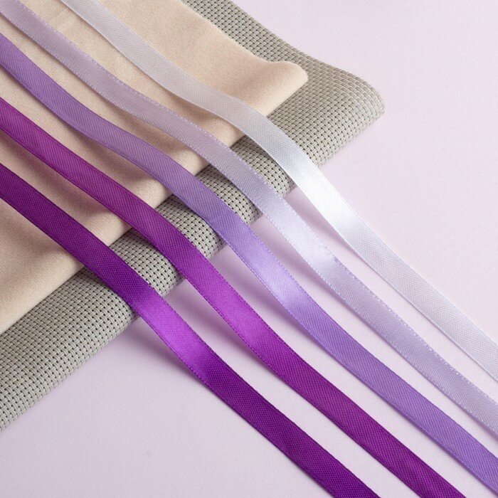 Набор атласных лент, 5 шт, размер 1 ленты: 10 мм x 23 ± 1 м, цвет фиолетовый спектр