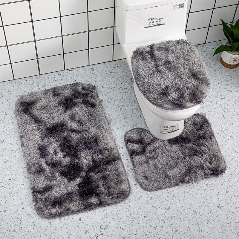 Мягкий комплект ковриков для ванной и туалета с накидкой на крышку / 3в1 / Серый - фотография № 1