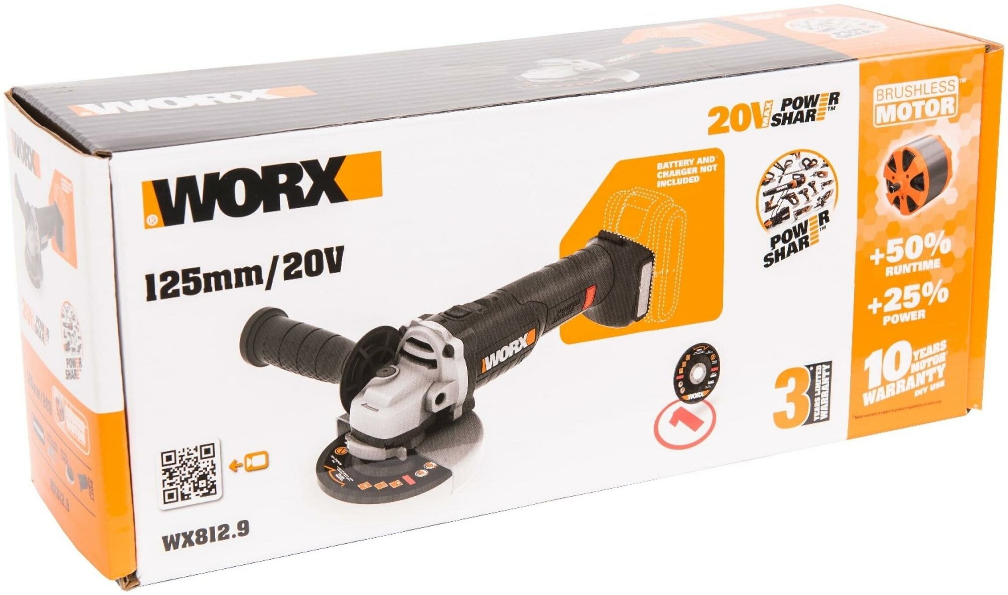 Аккумуляторная УШМ Worx WX812.9 0 коробка, 125 мм, без аккумулятора