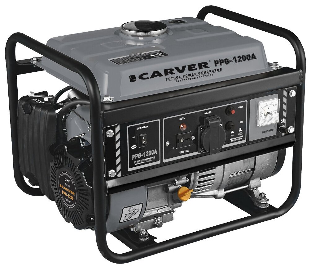Бензиновый генератор CARVER PPG- 1200А, 230/12, 1.05кВт [01.020.00008] - фото №3