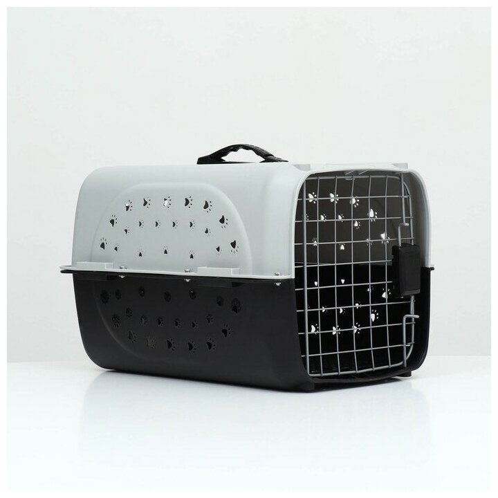 фото Переноска пластиковая с металлической дверью 47 х 30 х 35 см, вес до 12 кг, серая