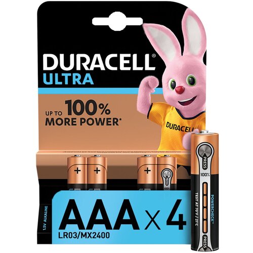 Батарейки DURACELL Ultra Power AAA (LR03), 4 шт батарейки duracell ultra mx2400 2