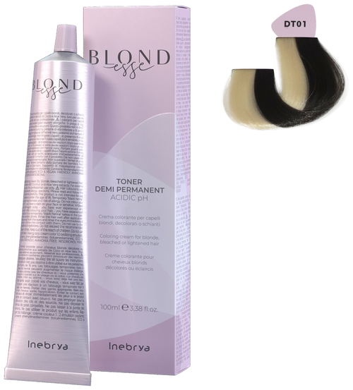 Крем-краска для тонирования светлых волос Toner Demi Permanent Inebrya Blondesse DT01 Черный жемчуг 100 мл