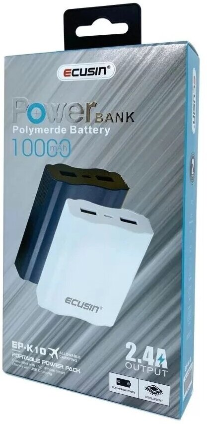 Портативный аккумулятор/Внешний аккумулятор/PowerBank Ecusin Ecusin EP-K10, 10000 mAh (2 USB, MicroUSB)белый