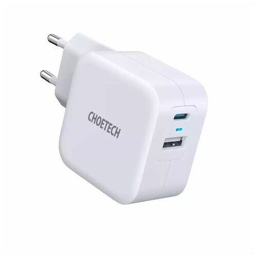 Сетевое зарядное устройство Choetech USB-C + USB-A QC3.0, 38ВТ, цвет белый (PD5002-EU)