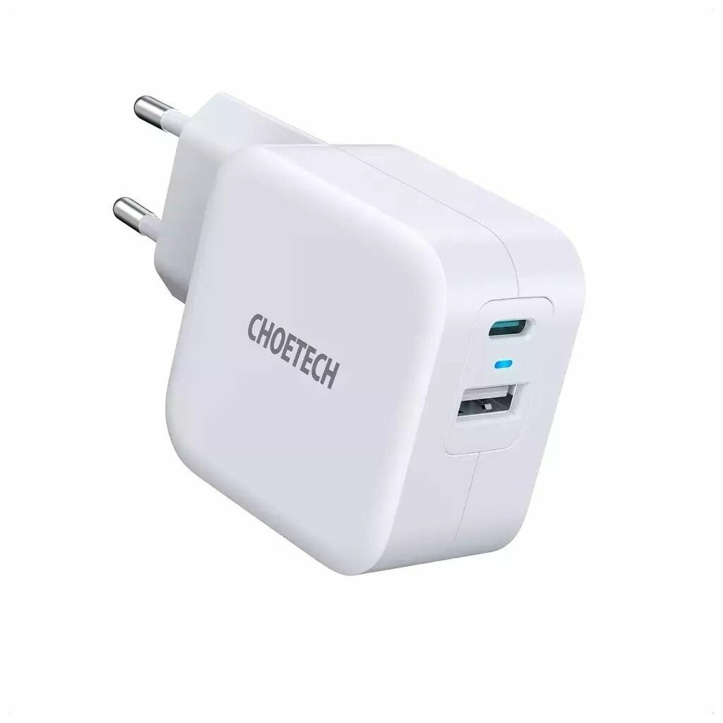 Сетевое зарядное устройство Choetech USB-C + USB-A QC3.0, 38ВТ, цвет белый (PD5002-EU)