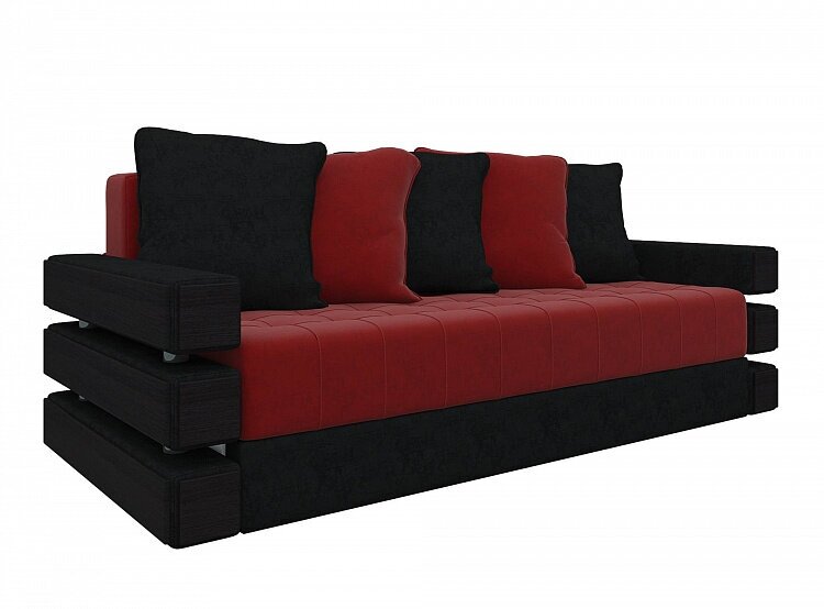Прямой диван Веста (Венеция) Красно-Черный, механизм Еврокнижка