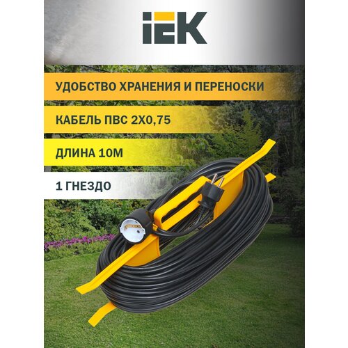 Удлинитель-шнур IEK WKF20-06-01-10, 1 розетка, б/з, 6А / 1300 Вт черный 10 м 490 мм 170 мм 110 мм 0.75 м² 1