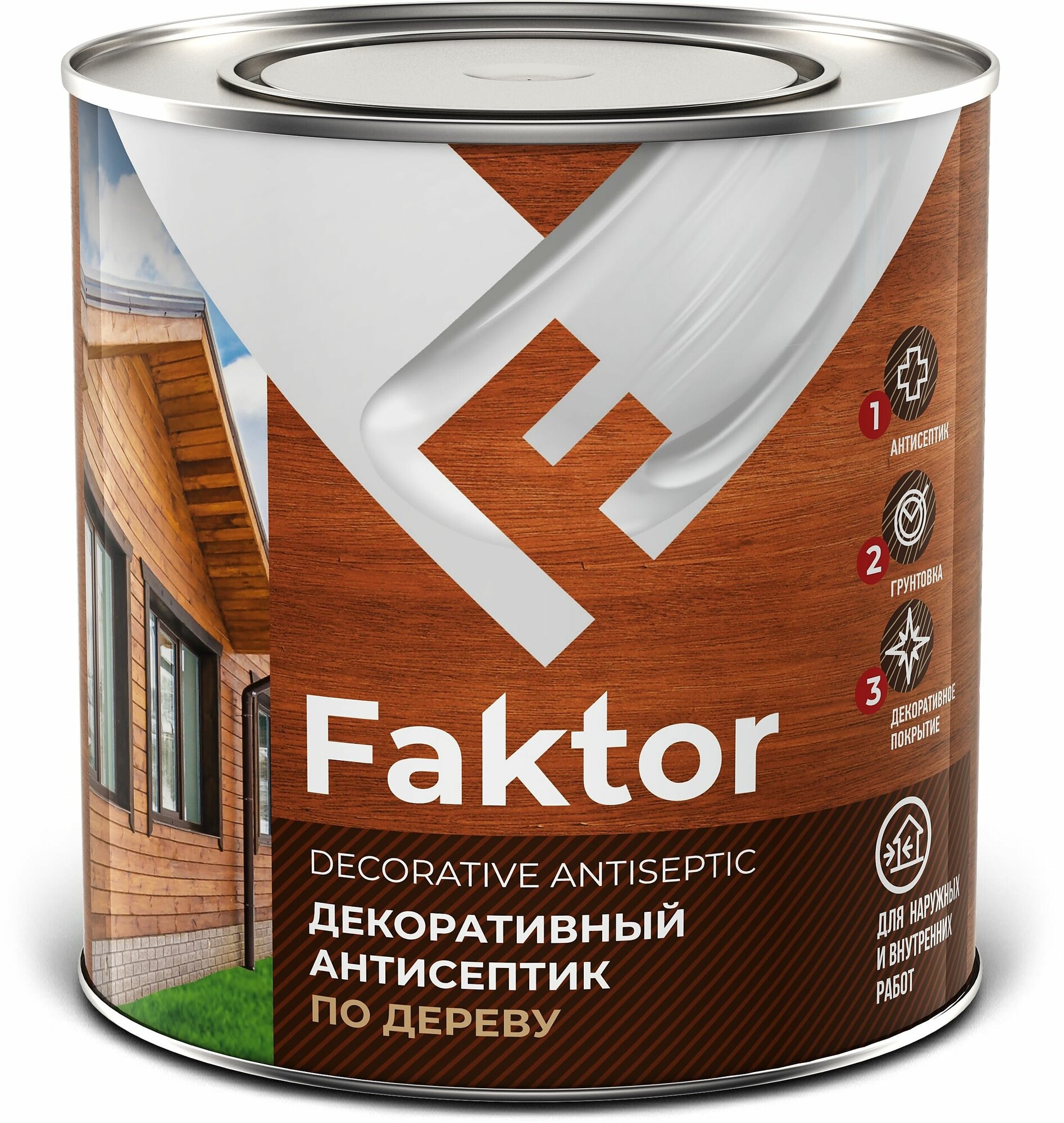 фото Антисептик FAKTOR для защиты и тонирования древесины 3в1 палисандр 2,1 кг