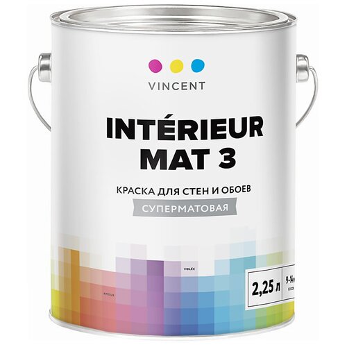 VINCENT Interieur Mat 3 глубокоматовая белый 2.25 л краска водно дисперсионная vincent interieur mat 3 влагостойкая моющаяся глубокоматовая белый 0 8 л