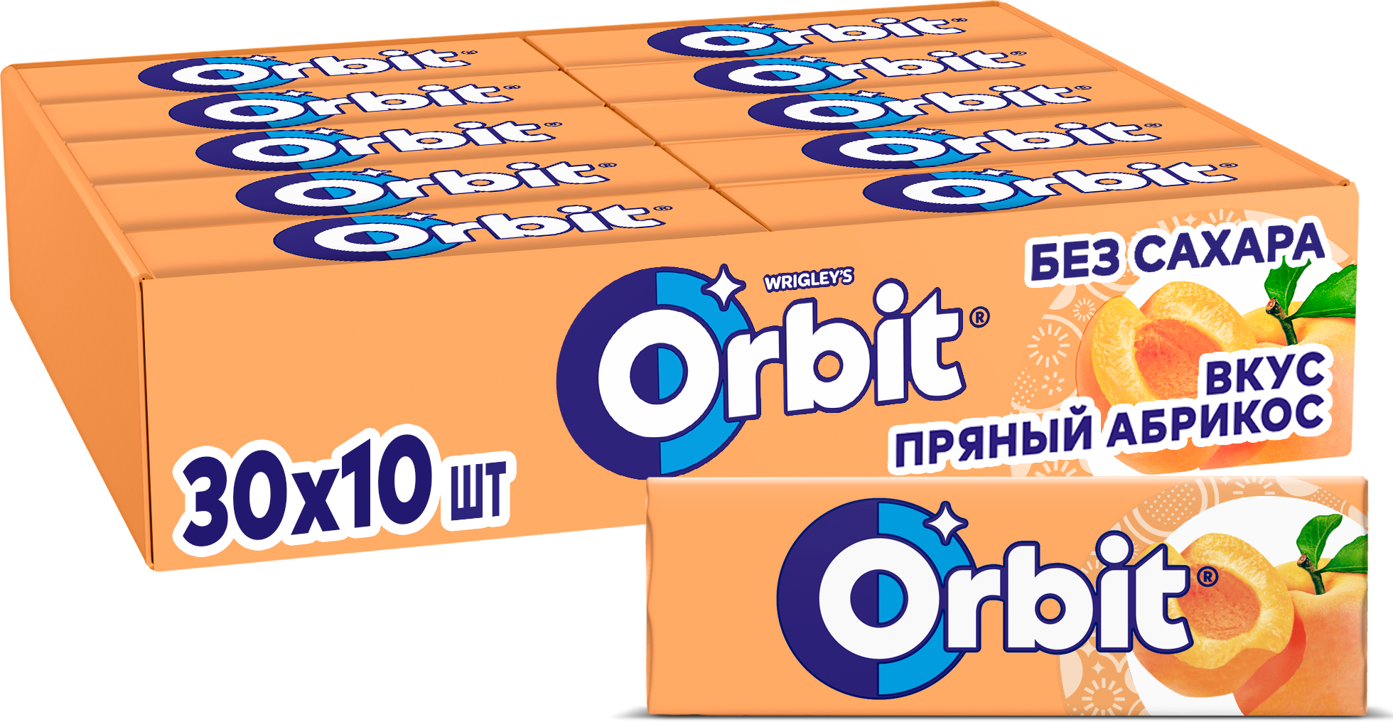 Orbit Абрикос пряный жевательная резинка 30шт по 13.6г - фотография № 1