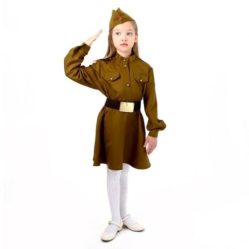 Карнавальный костюм военного: платье, дл. рук, пилотка, ремень, габардин, п/э, р-р38р.146-152