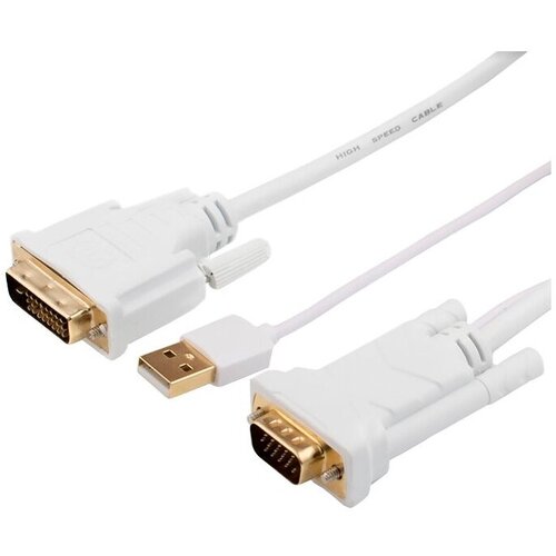 Atcom Кабель-переходник DVI-D Dual Link<->D-Sub Atcom AT9505, с доп. питанием USB, белый (1.8м) (ret) atcom кабель dvi d dual link atcom at9149 с ферритовыми кольцами 5 0м ret