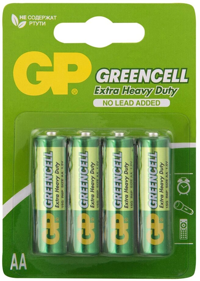 Батарейка GP Greencell 15G-2CR4, типоразмер АА, 4 шт