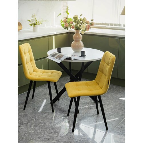 Тедди Стул / Стул для кухни/ Стул из велюра/ Стул мягкий, цвет горчица, ножки черные /4 шт