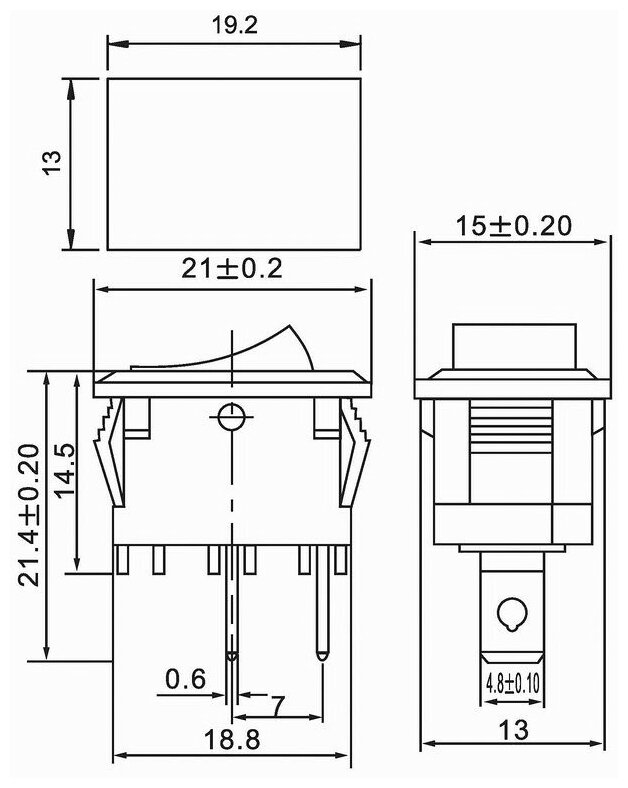 REXANT выключатель клавишный 250V 6А (2с) ON-OFF серый Mini (RWB-201, SC-768) - фотография № 2