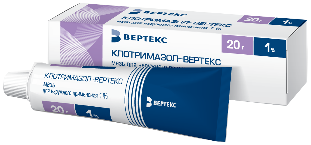 Клотримазол-ВЕРТЕКС мазь д/наруж прим. туба, 1%, 20 г