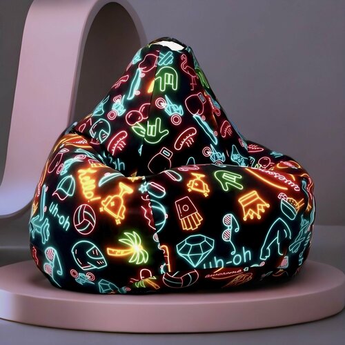 Изображение товара Кресло-мешок Myakish "NEON", велюр, XL, для домашнего кинотеатра, с лазерным принтом, 80х120х80 см