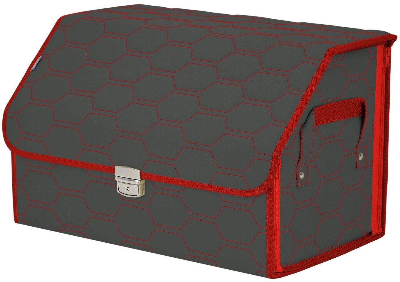 Органайзер-саквояж в багажник "Союз Премиум" (размер L). Цвет: серый с красной прострочкой Соты.