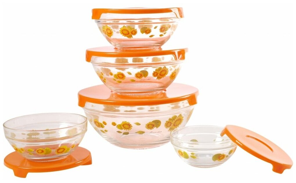 Набор стеклянных салатников с крышками Irit GLSA-5-001 оранжевый