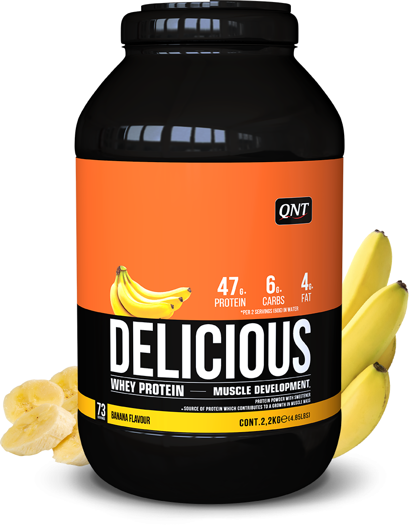 QNT Delicious Whey Protein Powder 2,2 kg Banana/ "Делишес Вей Протеин" 2,2кг Банан