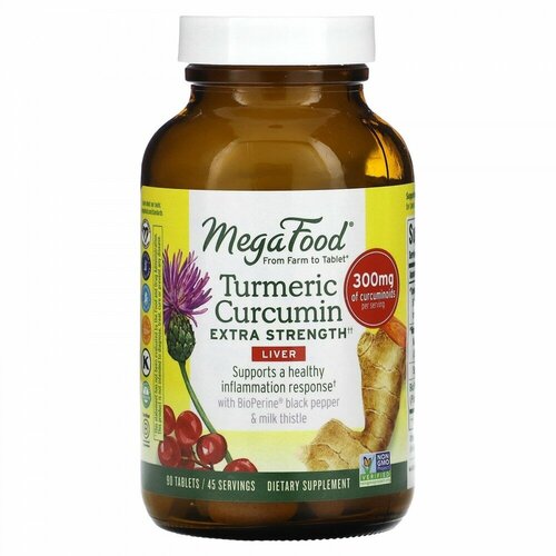 Купить MegaFood, Turmeric Curcumin, Extra Strength, Liver, 150 mg, 90 Tablets