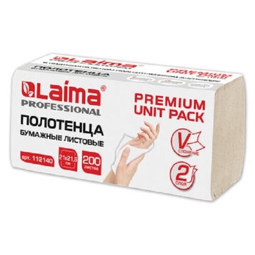 фото Полотенца бумажные (1 пачка 200 листов) laima (система h3) premium unit pack, 2-слойные, 21х21,6 см, v-сложение, 112140 лайма