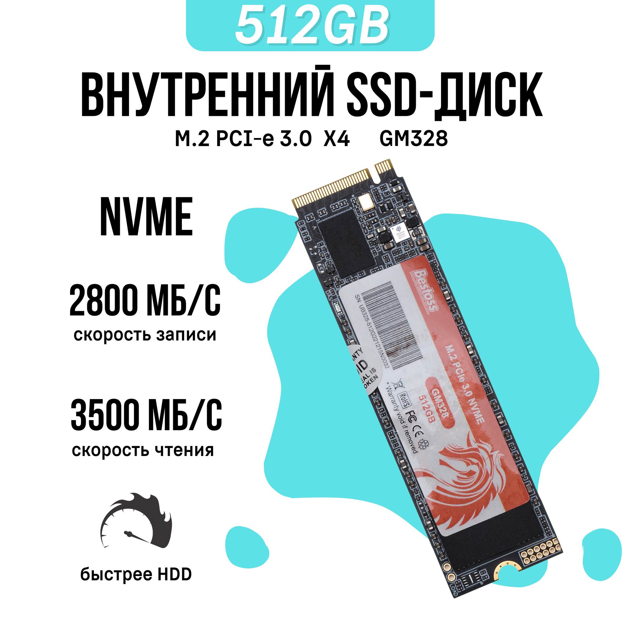 Внутренний SSD диск Bestoss M.2 NVMe, PCIe x3.0 GM328/512 Gb