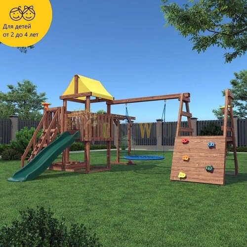 фото Детская деревянная игровая площадка custwood junior color jc14 спортивный комплекс домик, качели, горка, песочница, площадка для дачи и улицы